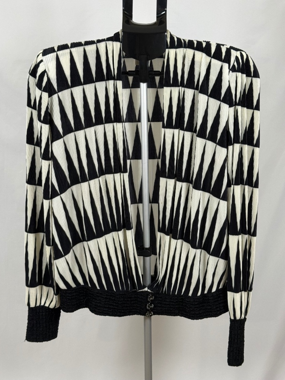 Vintage Virginie Paris Pleated Geometric Jacket Black White Size 40 (Medium)
